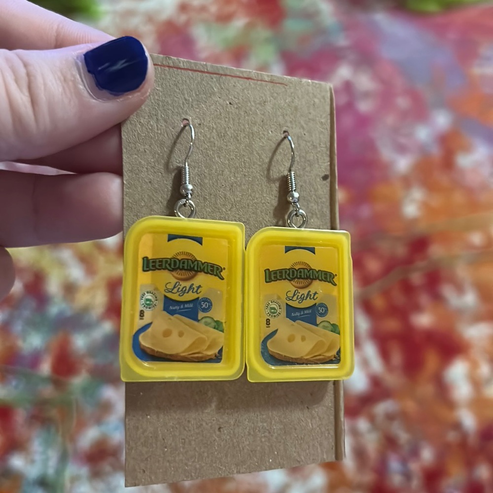 Mini Leerdammer cheese earrings